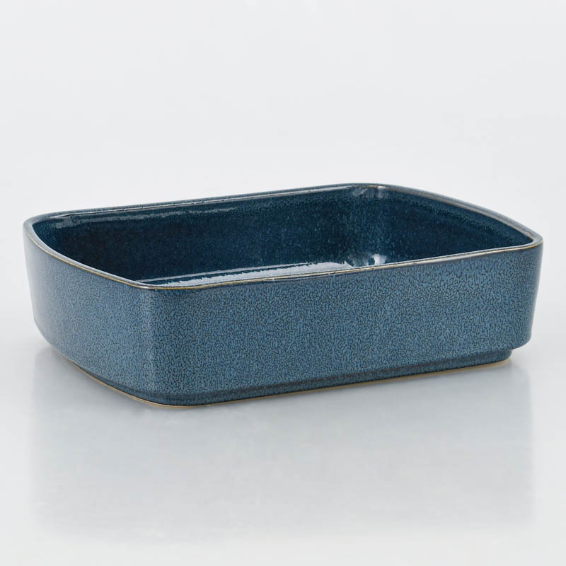 Plat à Four Carré Céramique – Anses Têtes D'oies – Bleu – 3,5 Litres – 23 Cm
