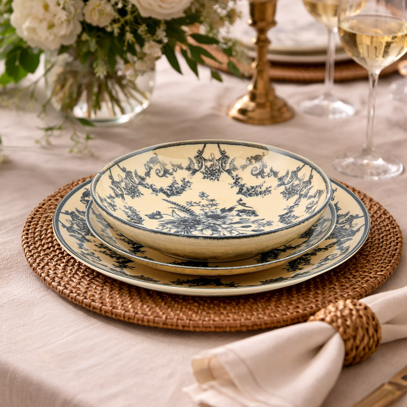 Assiette plate 'Suzelle' beige et noir