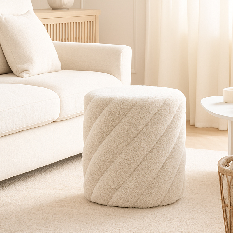 Pouf torsadé 'Akaroa' blanc