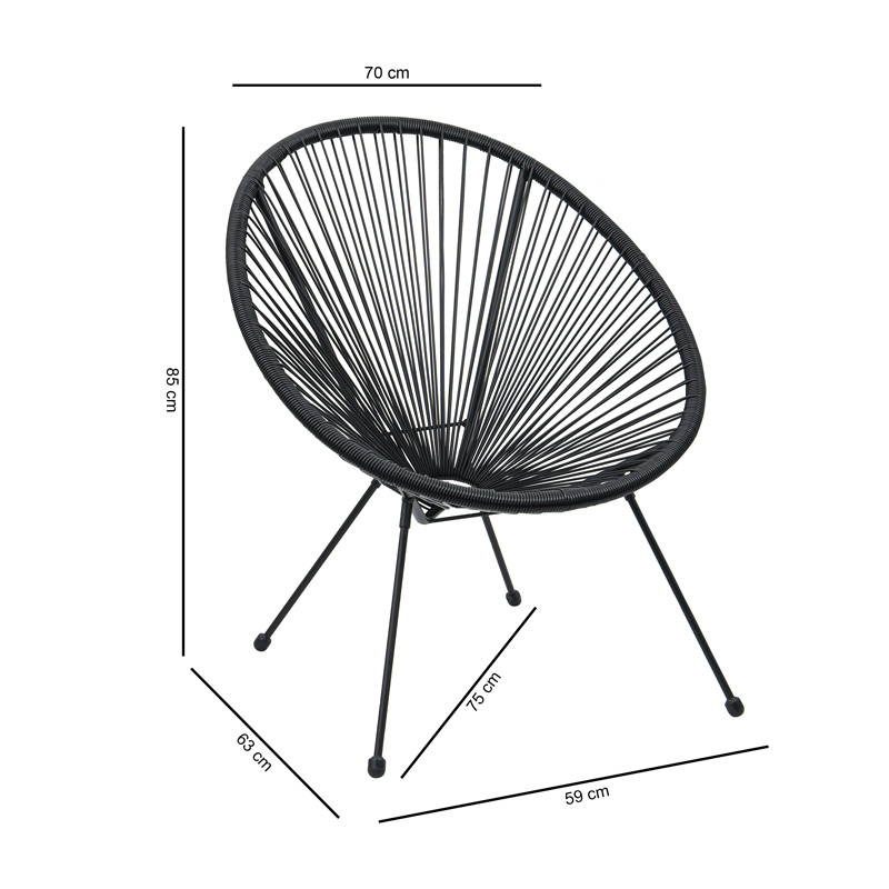 Fauteuil filaire 'Borneo' noir