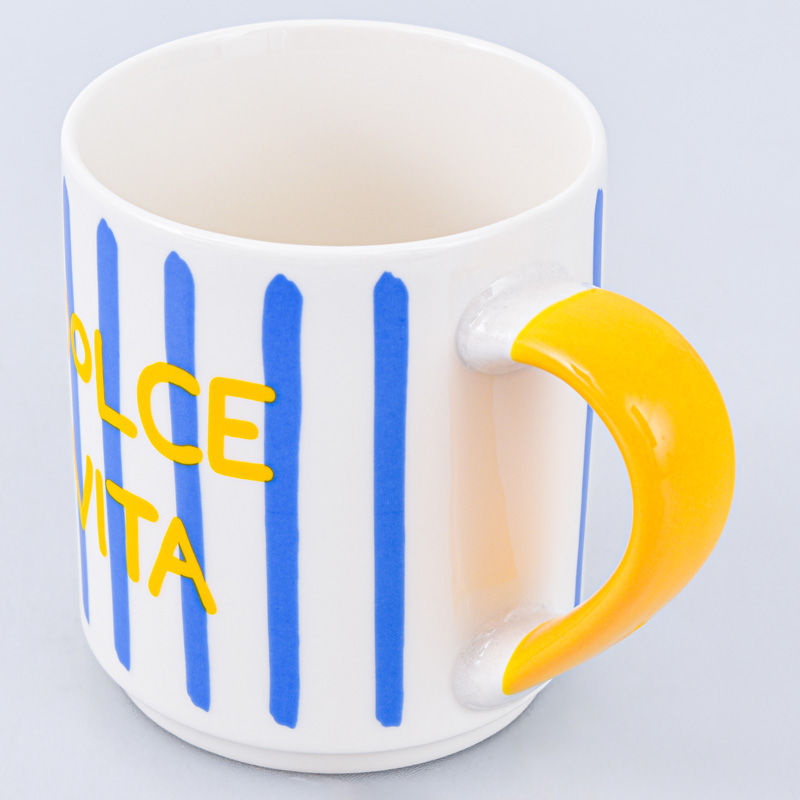Mug empilable 'Dolce Vita' rayé bleu et jaune