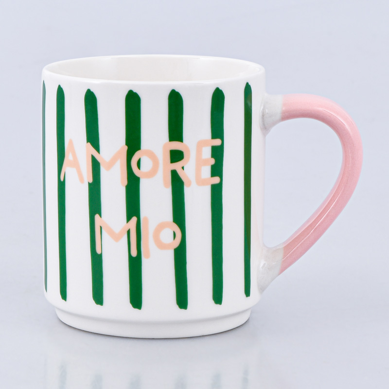 Mug empilable 'Amore Mio' rayé vert et rose