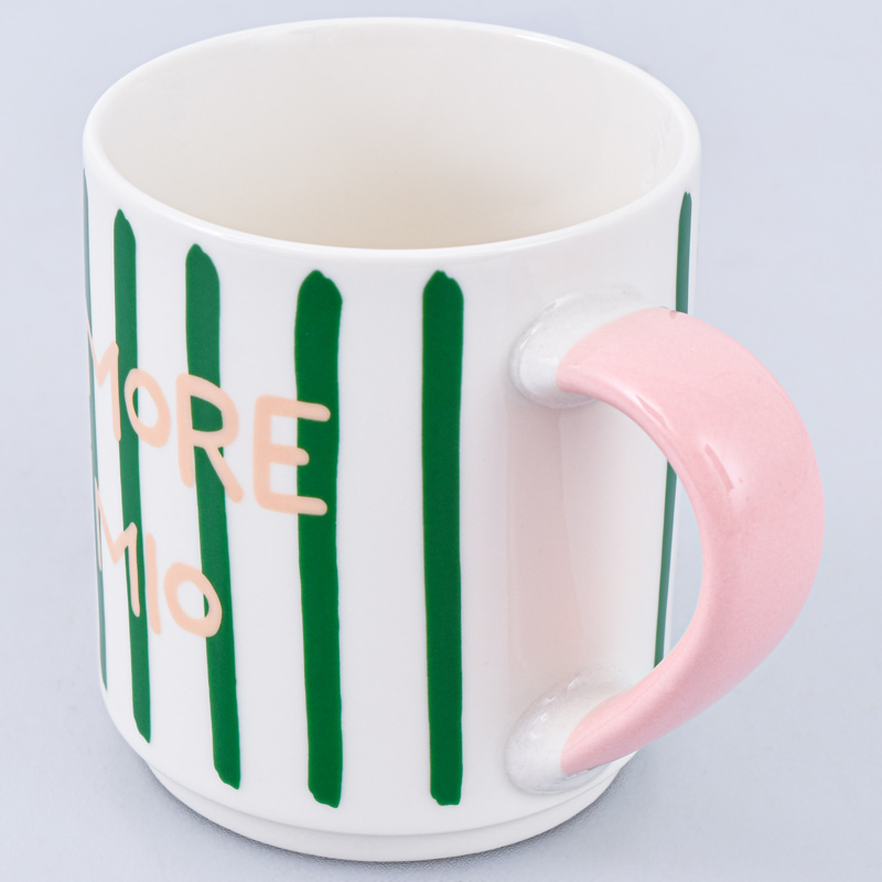 Mug empilable 'Amore Mio' rayé vert et rose