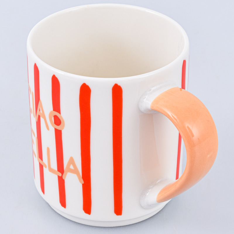 Mug empilable 'Ciao Bella'' rayé rouge jaune