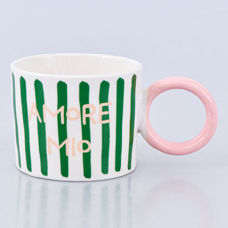 Tasse 'Amore Mio' rayée vert et rose 32cl 