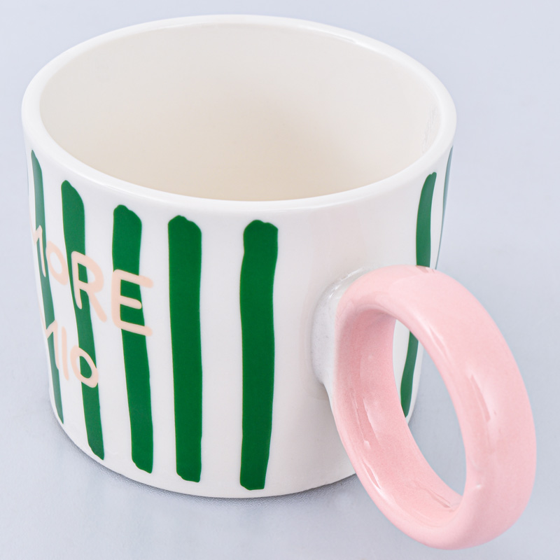 Tasse 'Amore Mio' rayée vert et rose 32cl 