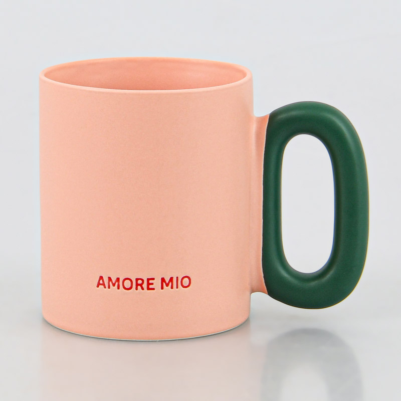 Mug droit coloré 'Amore Mio' rose et vert