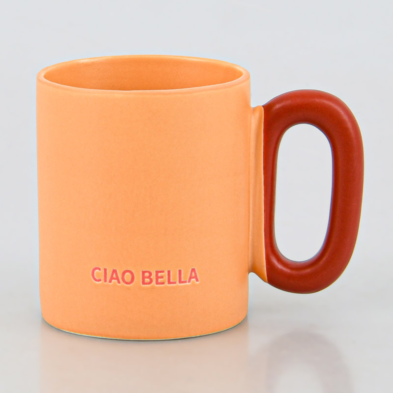 Mug droit coloré 'Ciao Bella' orange marron