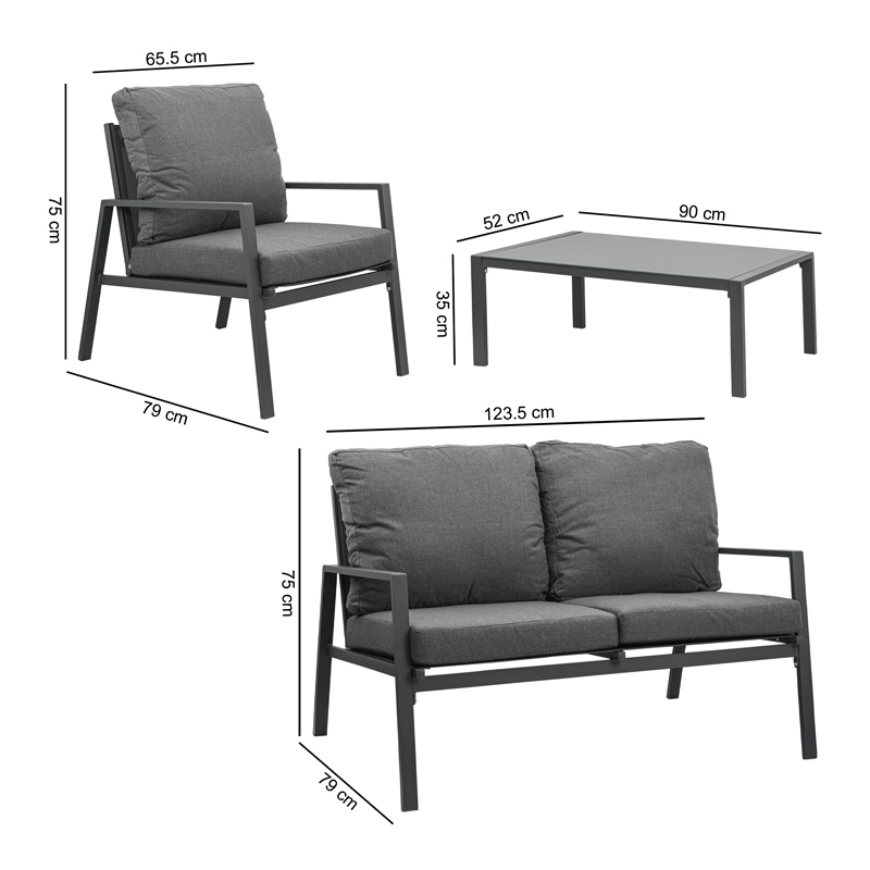 Salon de jardin 4 pièces 'Ibiza' gris