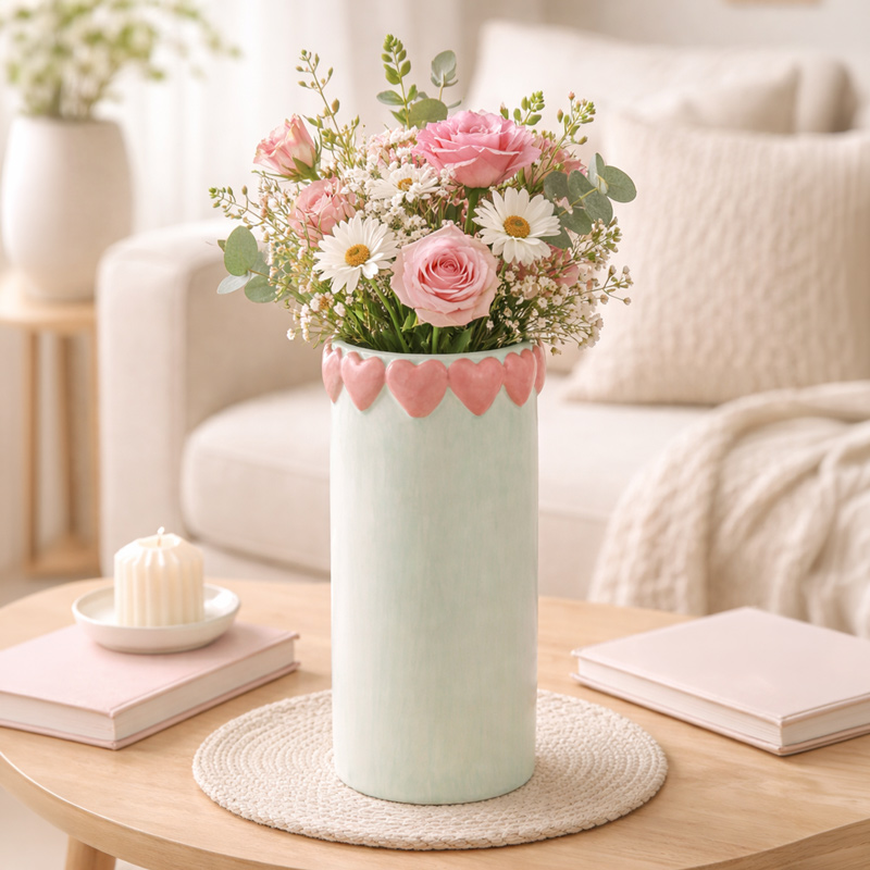 Vase 'Petits coeurs' blanc et rose