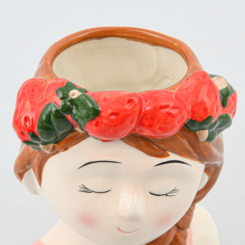 Cache-pot fillette 'Soleil and Co' rose rouge