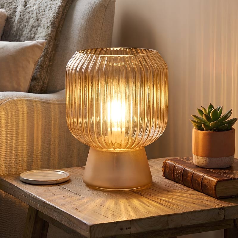 Lampe en verre striée 'Maria' couleur ocre 