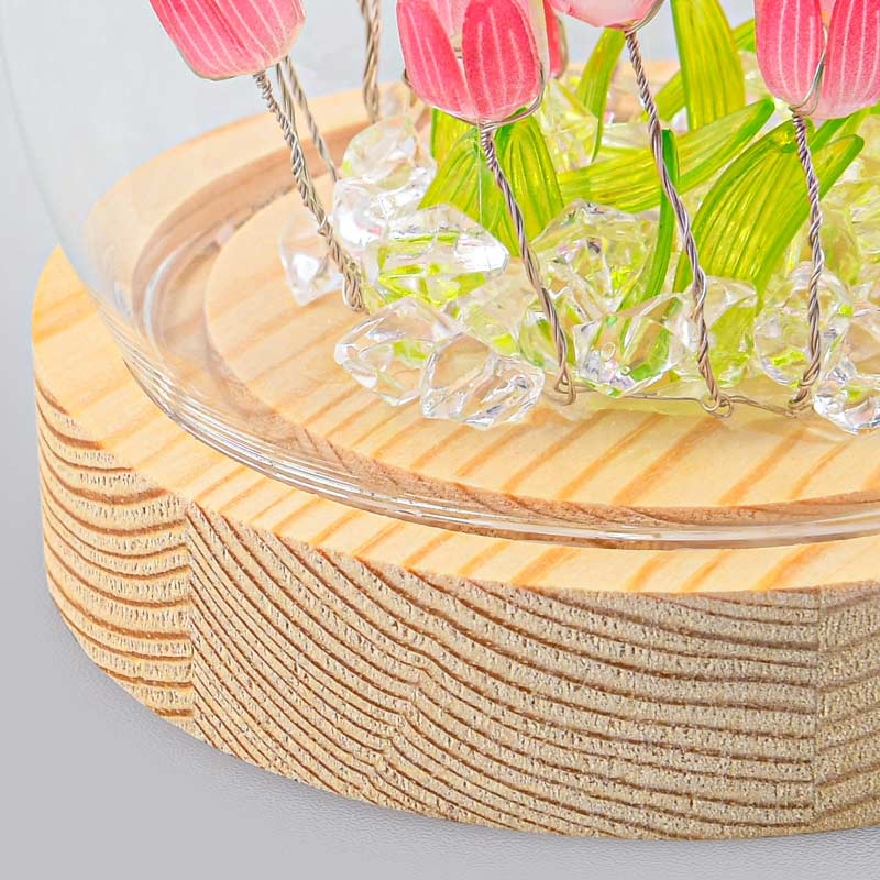 Boule lumineuse tulipes transparente et rose