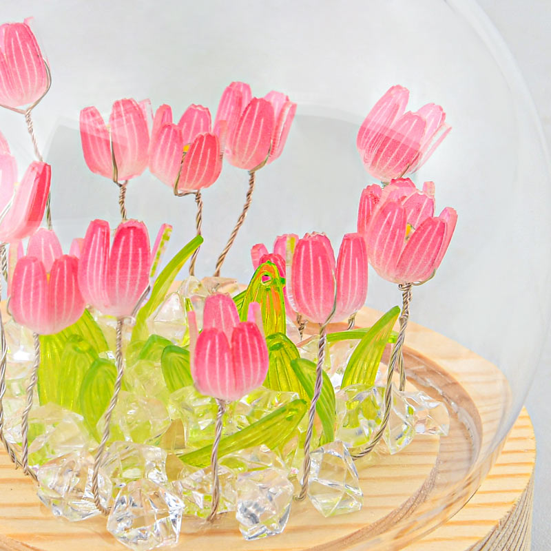 Boule lumineuse tulipes transparente et rose
