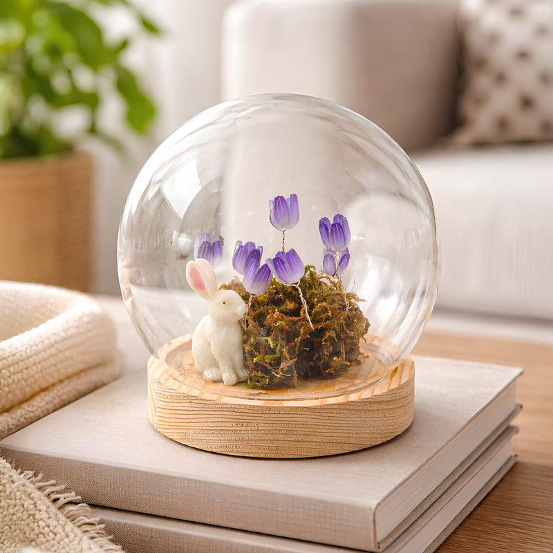 Boule lumineuse fleurs et lapin transparente 