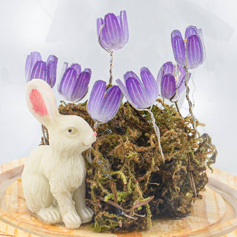 Boule lumineuse fleurs et lapin transparente 