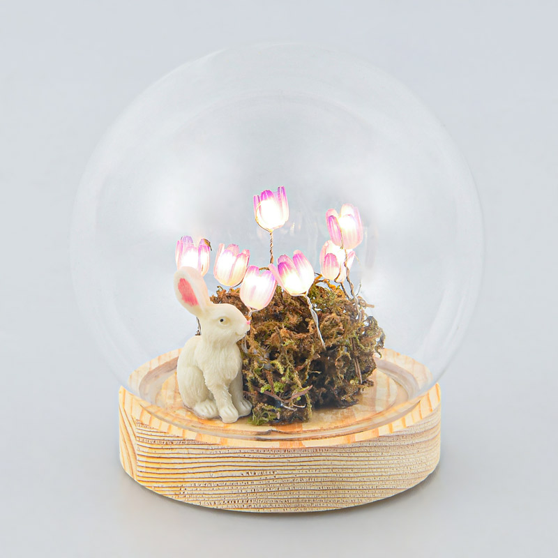 Boule lumineuse fleurs et lapin transparente 