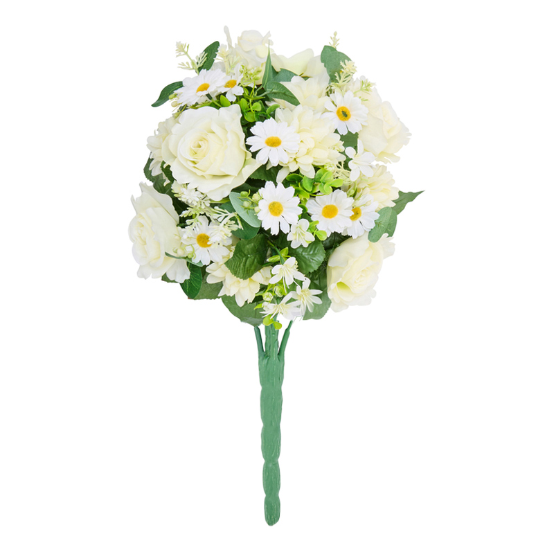 Bouquet de roses, mums et fleurettes blanc