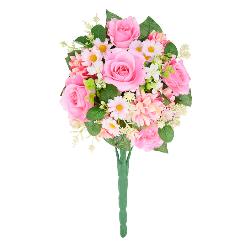 Bouquet de roses, mums et fleurettes rose