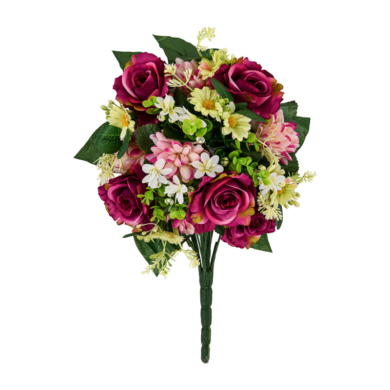 Bouquet de roses, mums et fleurettes violet