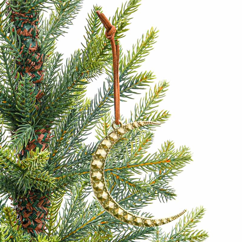 Décoration De Noël Suspendue En Céramique - Motif Lune Et Celtes, Ficelle Dorée, 7,3 Cm - 7