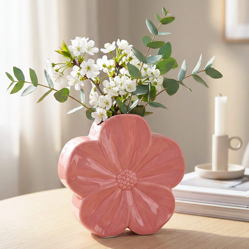 Vase forme fleur 'Solaya' rose 