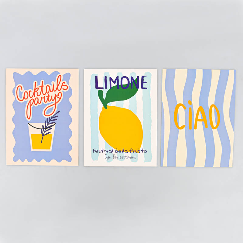 Lot de 3 affiches papier cocktail 