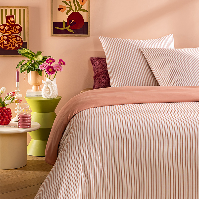 Parure de lit 'Iris' à rayures terracotta