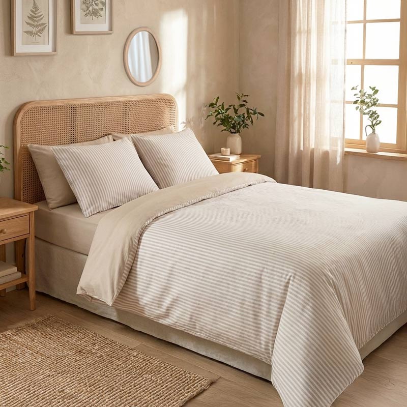 Parure de lit 'Iris' à rayures beiges