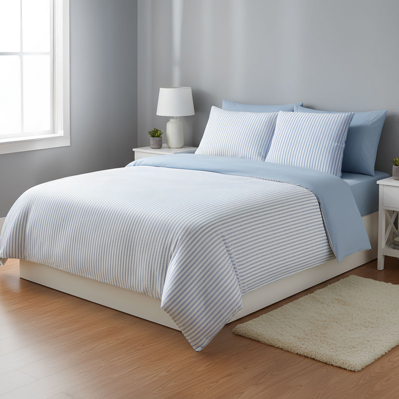 Parure de lit 'Iris' à rayures bleues