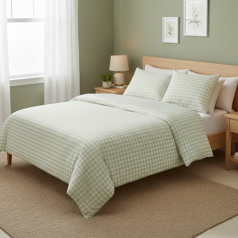 Parure de lit 'Iris' à carreaux vert amande