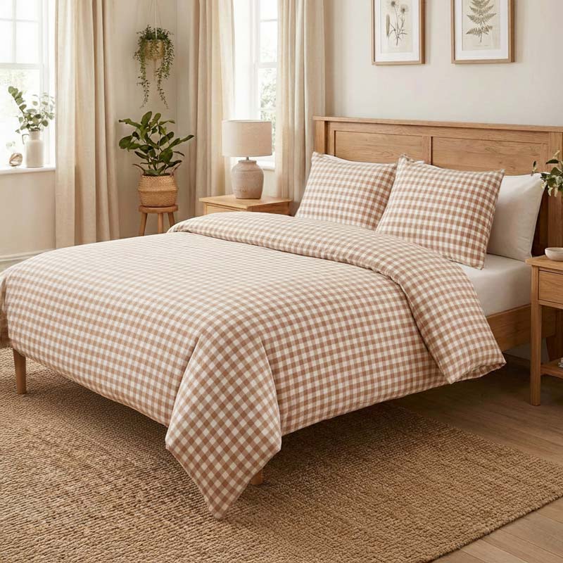 Parure de lit 'Iris' à carreaux moka