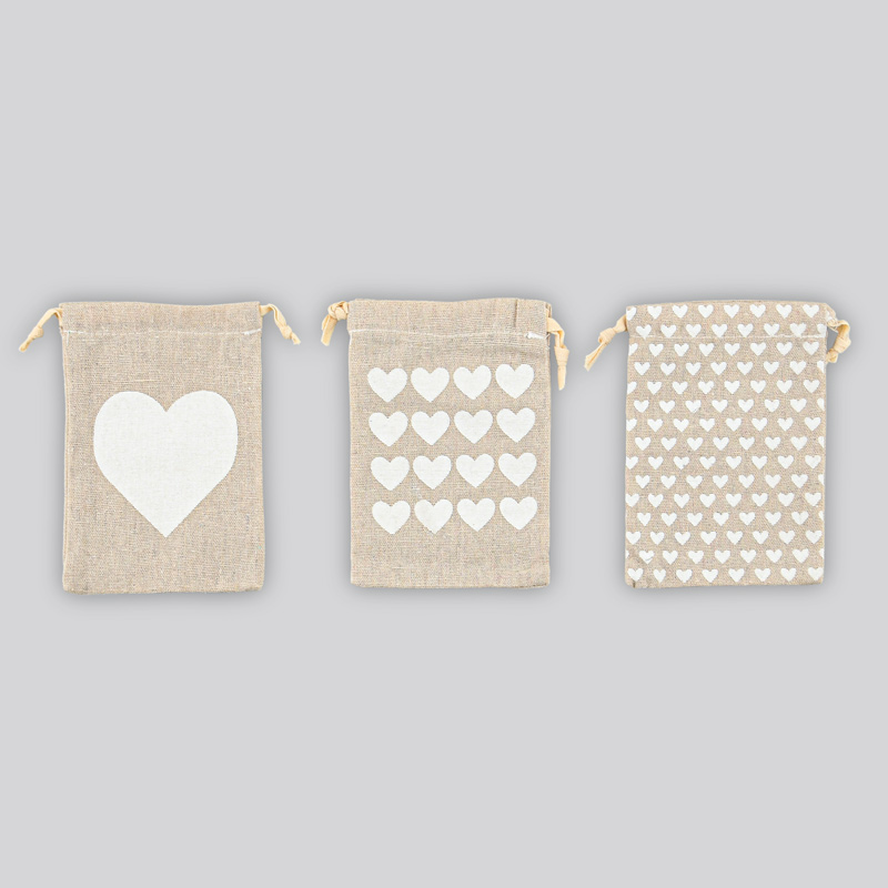 2 sacs petits coeurs en jute