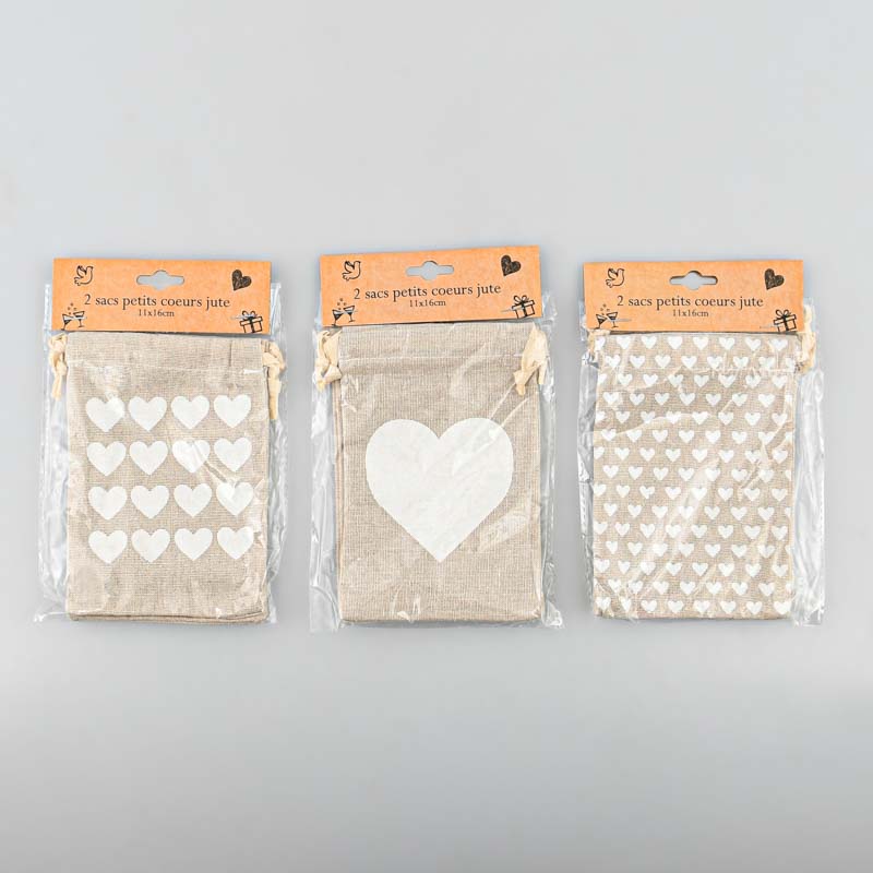 2 sacs petits coeurs en jute