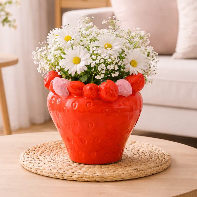 Vase forme fraise 'Fraisy' rouge et rose