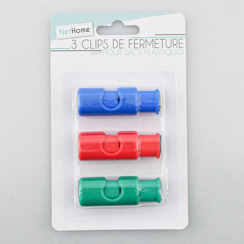 3 clips pour fermeture pour sac plastique 