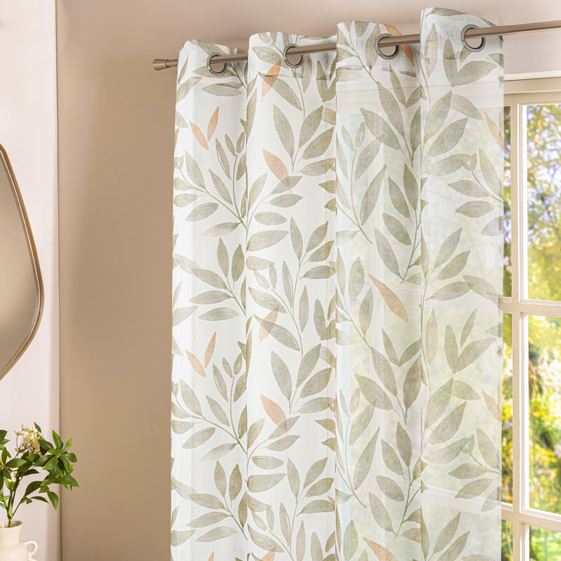 Voilage étamine feuillage 'Tina' imprimé vert