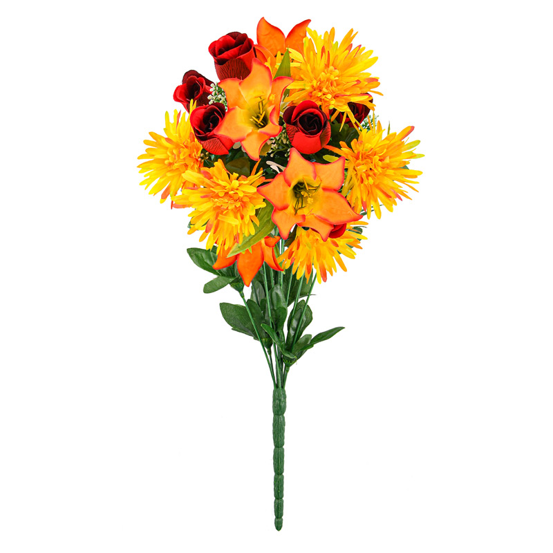 Bouquet de lys et boutons de roses orange
