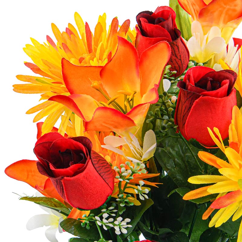 Bouquet de lys et boutons de roses orange