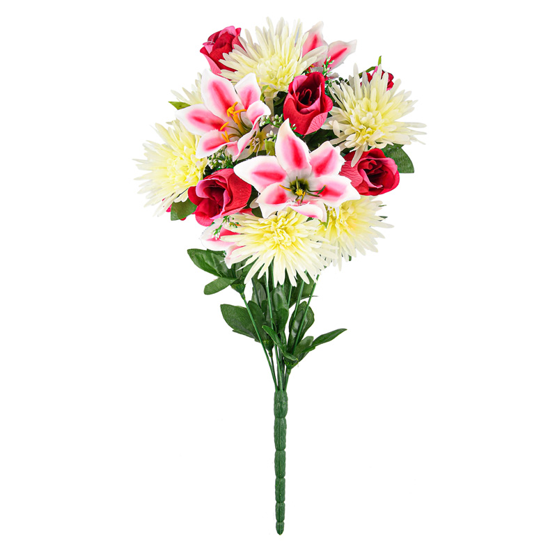 Bouquet de lys et boutons de roses rose