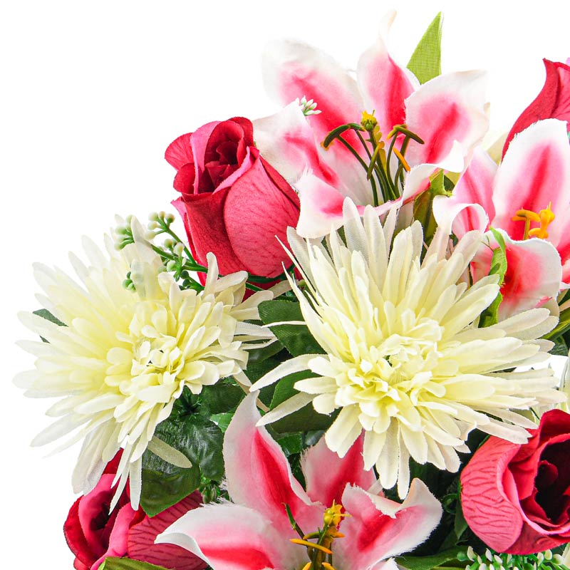 Bouquet de lys et boutons de roses rose
