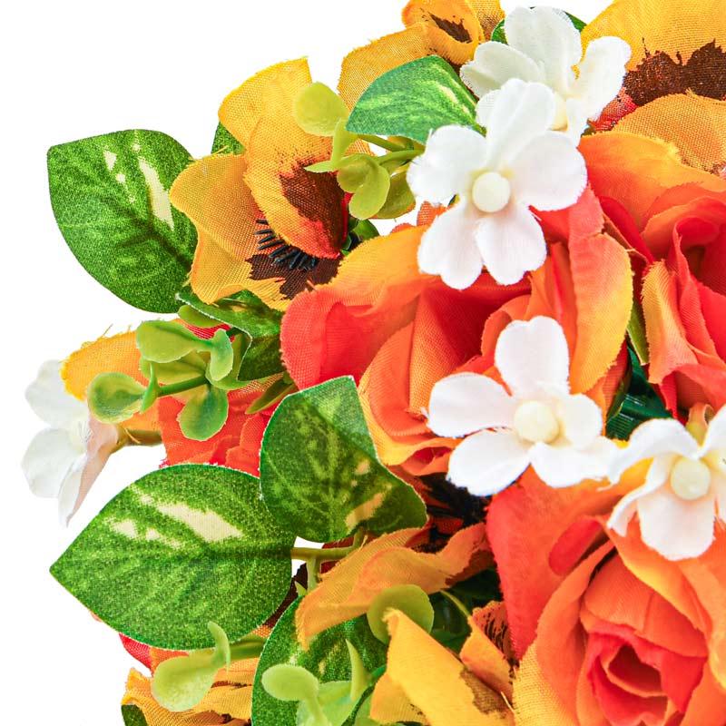 Bouquet de roses pensées et buis orange