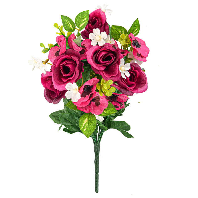 Bouquet de roses pensées et buis violet