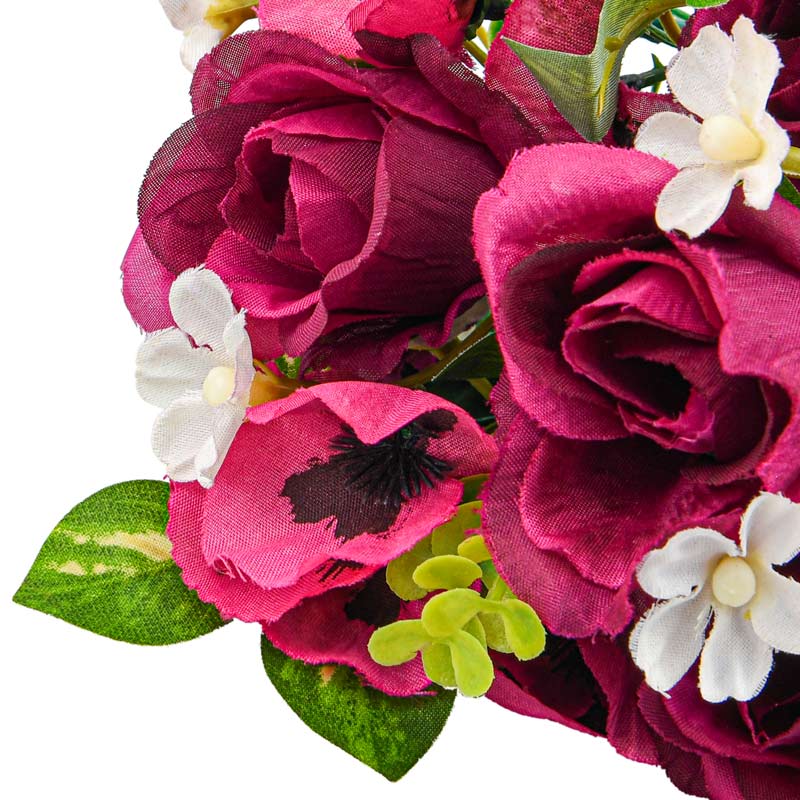 Bouquet de roses pensées et buis violet