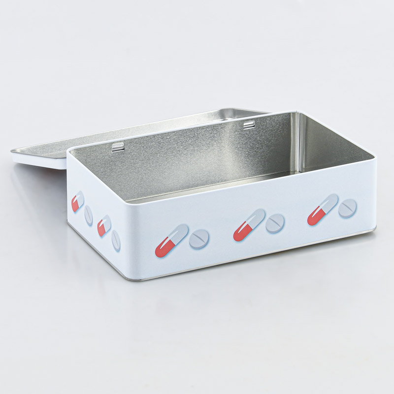 Boîte métal rectangulaire motif médicaments 