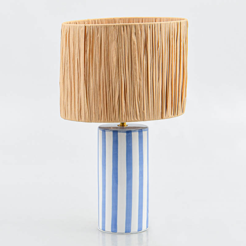 Lampe à poser 'Helori' à rayures bleues