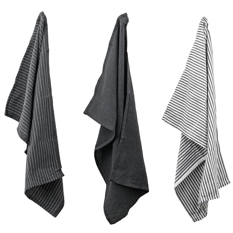 Lot de 3 torchons gris et blanc 