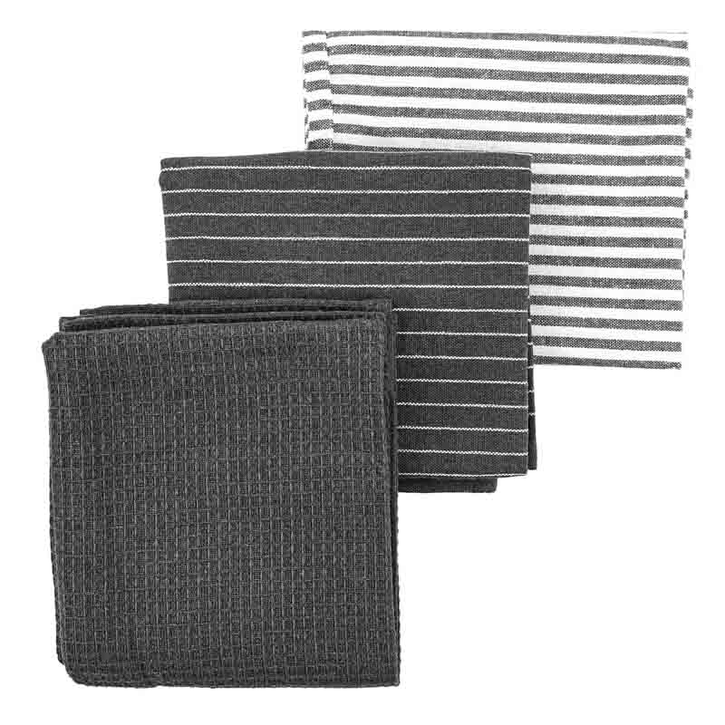 Lot de 3 torchons gris et blanc 