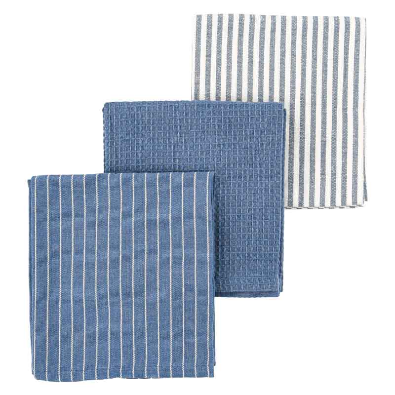 Lot de 3 torchons bleu et blanc 