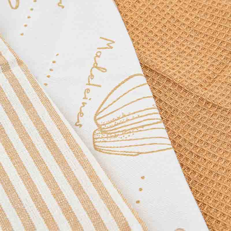 Lot de 3 torchons beige et blanc 